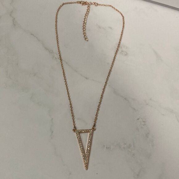 No Brand Jewelry - Rose Gold Tone Rhinestone Triangle Pendant Necklace Adjustable 15-18"